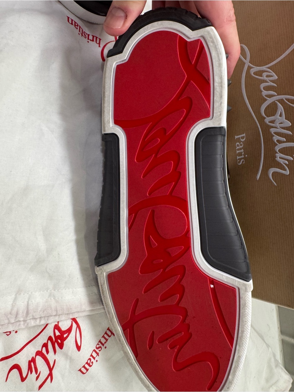 Christian Louboutin Black White Red Low-Top Lace-Up Sneaker - Picture 7 of 12